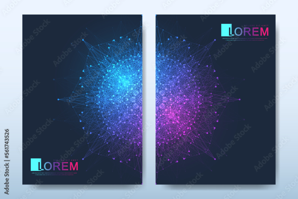Aufkleber Minimal poster or cover with fractal gradient shapes. Quantum technology concept. Artificial Intelligence. Blockchain technology. Big Data Visualization. Futuristic vector
