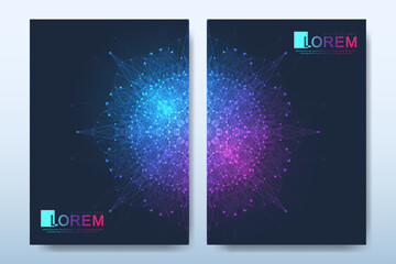 Minimal poster or cover with fractal gradient shapes. Quantum technology concept. Artificial Intelligence. Blockchain technology. Big Data Visualization. Futuristic vector