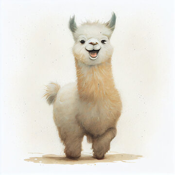 Cartoon. Cute smiling llama. generative ai