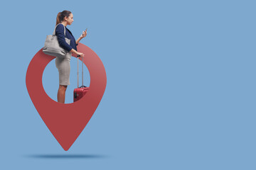Traveler woman in a GPS pin