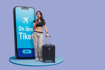 Young woman booking air tickets online