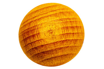 Scented wooden balls. Close-up of a yellow air freshener made of wooden ball and aromatized with essential oils. Clipping path. Beautiful gift isolated on white. Macro.