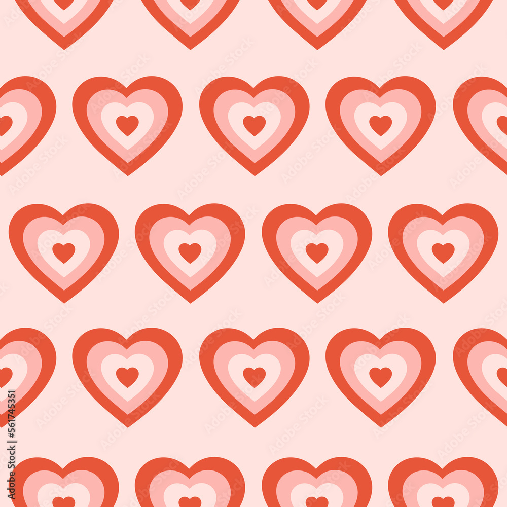 Poster groovy romantic hearts seamless pattern. hippie retro print for textile, wrapping paper, web design 