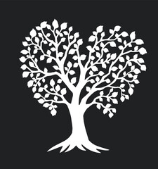 tree heart vector silhouette on black background