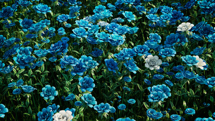 Floral Wallpaper with Multicolored Flowers. Romantic Spring Background with Turquoise, Blue and White Roses.