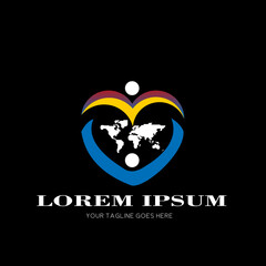 a world map logo with collaboration