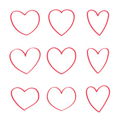 Set Of Red Line Doodle Hearts
