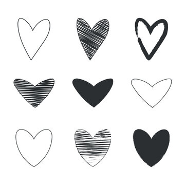 Set Of Multiple Style Black Doodle Hearts