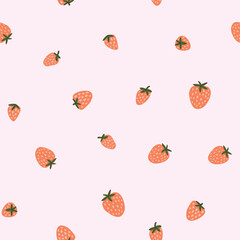 Strawberry seamless texture. fruit seamless pattern in hand-drawn style. Vector repeat background for colorful summer fabric.  - 561747506