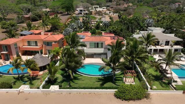 San Pancho town, Mexico. Landscape View Of San Francisco Nayarit Beach. Aerial drone fly above view high resolution 4k