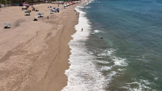 San Pancho town, Mexico. Landscape View Of San Francisco Nayarit Beach. Aerial drone fly above view high resolution 4k