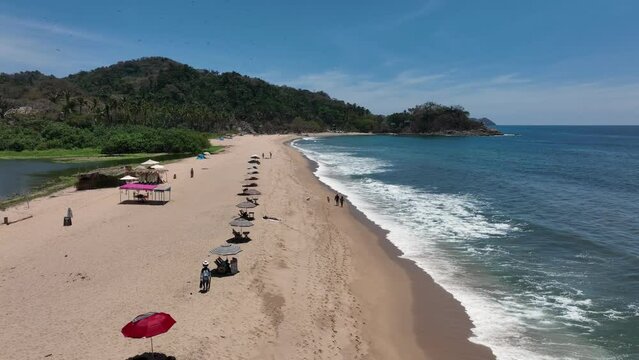 San Pancho town, Mexico. Landscape View Of San Francisco Nayarit Beach. Aerial drone fly above view high resolution 4k