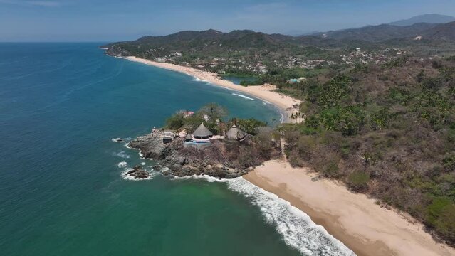 San Pancho town, Mexico. Landscape View Of San Francisco Nayarit Beach. Aerial drone fly above view high resolution 4k