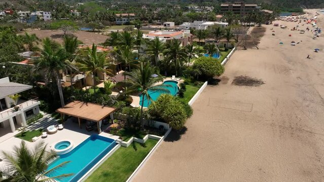 San Pancho town, Mexico. Landscape View Of San Francisco Nayarit Beach. Aerial drone fly above view high resolution 4k