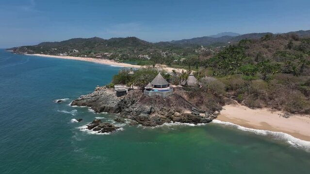 San Pancho town, Mexico. Landscape View Of San Francisco Nayarit Beach. Aerial drone fly above view high resolution 4k