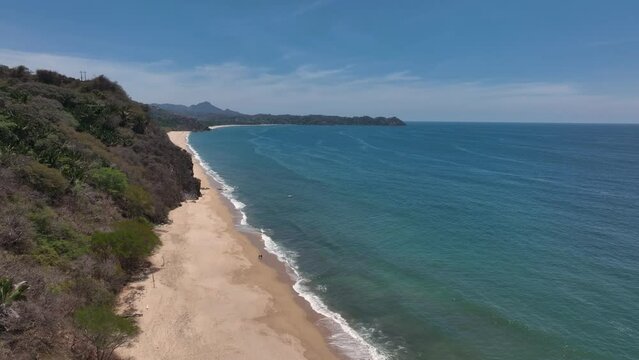 San Pancho town, Mexico. Landscape View Of San Francisco Nayarit Beach. Aerial drone fly above view high resolution 4k