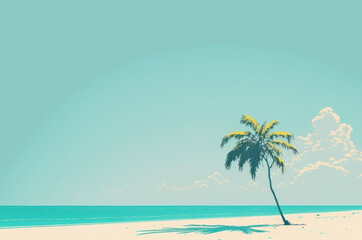 Fototapeta na wymiar Minimal summer beach landscape with copy space blue sky background. Illustration graphic design. Generative ai. 