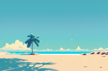 Fototapeta na wymiar Minimal summer beach landscape with copy space blue sky background. Illustration graphic design. Generative ai. 