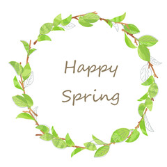 枝付き新緑のリースフレームイラスト素材