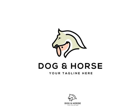 head dog and horse line art drawing logo icon symbol design template illustration inspiration
