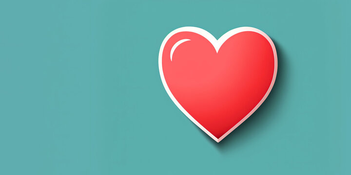 red heart symbol on blue green banner background with copy space