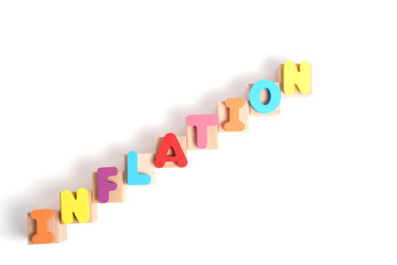 Word inflation is laid out in multicolored letters white background.
