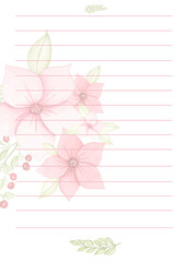 Hand drawn watercolor adorable daily planner with florals. My day to-do list with flowers and greenery illustrations. Notes page.