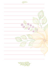 Hand drawn watercolor adorable daily planner with florals. My day to-do list with flowers and greenery illustrations. Notes page.