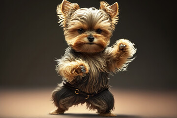 Cute Yorkshire Terrier dog in karate pose. Gen Art