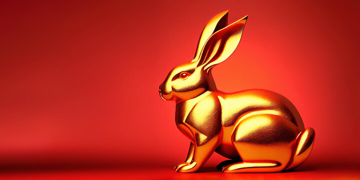 Gold bunny banner for easter year of the rabbit - Generative AI