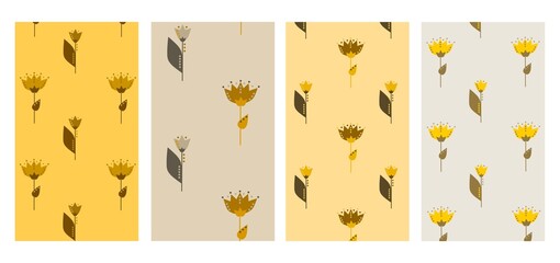 Set of abstract with wildflowers space templates for stories