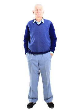 Full Length Of A Happy Senior Man Standing Confidently On White Background.