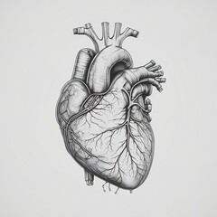 Human health medical. Anatomical human heart - sketch isolated on white background. Hand drawn sketch in vintage engraving style. Vector illustration. generative ai