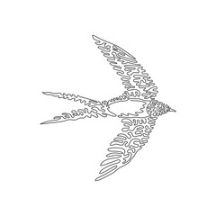 Single curly one line drawing of abstract art. Swallows spend much time in the air. Continuous line draw graphic design vector illustration of beautiful swallow for icon, sign, symbol, company logo