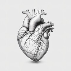Human health medical. Anatomical human heart - sketch isolated on white background. Hand drawn sketch in vintage engraving style. Vector illustration. generative ai