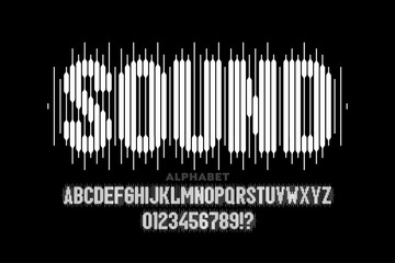 Sound wave style font design, alphabet letters and numbers vector illustration