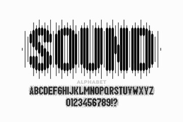 Fototapeta na wymiar Sound wave style font design, alphabet letters and numbers vector illustration
