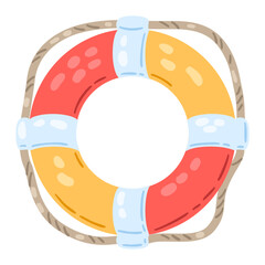 Illustration of life buoy. Nautical icon. Marine cute decorative item.