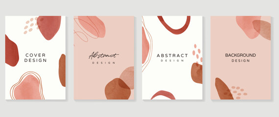 Fototapeta na wymiar Abstract design cover set vector illustration. Creative background template with earth tone watercolor organic shapes and line arts. Design for greeting card, invitation, social media, poster, banner.