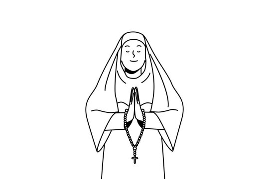praying nun black and white line art clip art preview