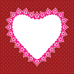 Cute decorative heart. Valentine's day greeting card with heart frame. Hearts border. Vector illustration. 