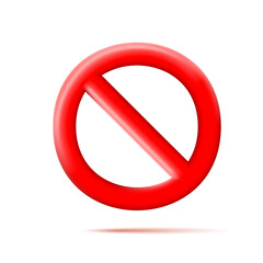 3d red prohibition sign, icon. Realistic modern vector illustration on white background.
