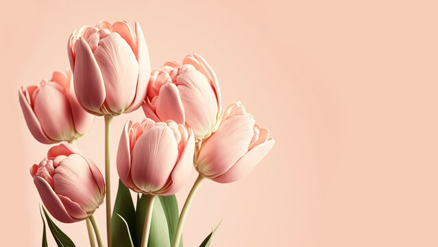 pink tulips spring flower background - generative AI