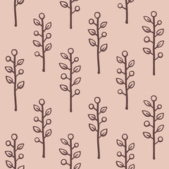 Seamless floral pattern of branches and berries. For textile, wallpapers, gift wrap, backgrounds. Isolated vector.