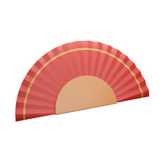 Red Chinese  fan on white background. 3d illustration design for Chinese New Year card or background. 3d rendering