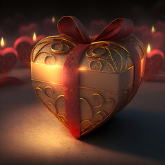 golden heart box valentine's day , Generative AI