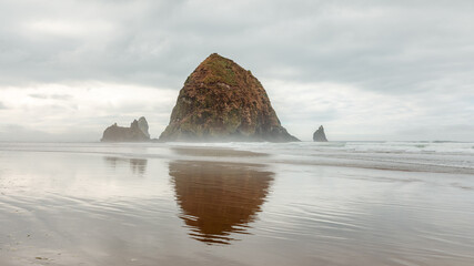 Haystack Rock at Cannon Beach on the US West Coast in Oregon