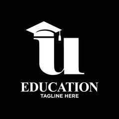 Letter U Graduation Hat Logo Design Template Inspiration, Vector Illustration.