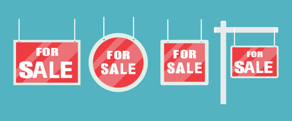 house sale sign set of red signs on a white wooden stand eps10
