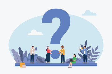 Business people asking questions around a huge question mark 2d vector illustration concept for banner, website, illustration, landing page, flyer, etc